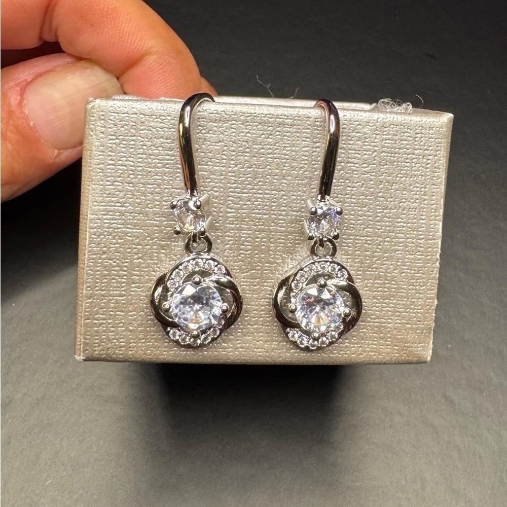 Gorgeous Cubic Zirconia in Sterling Silver Earrings. NEW in gift box.